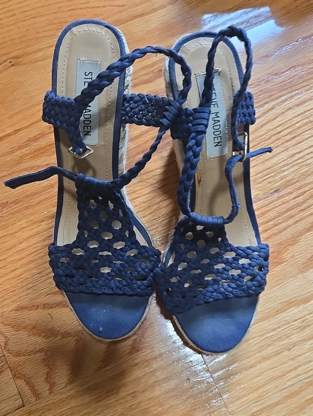 Steve Madden Navy Braided Wedge Sandals